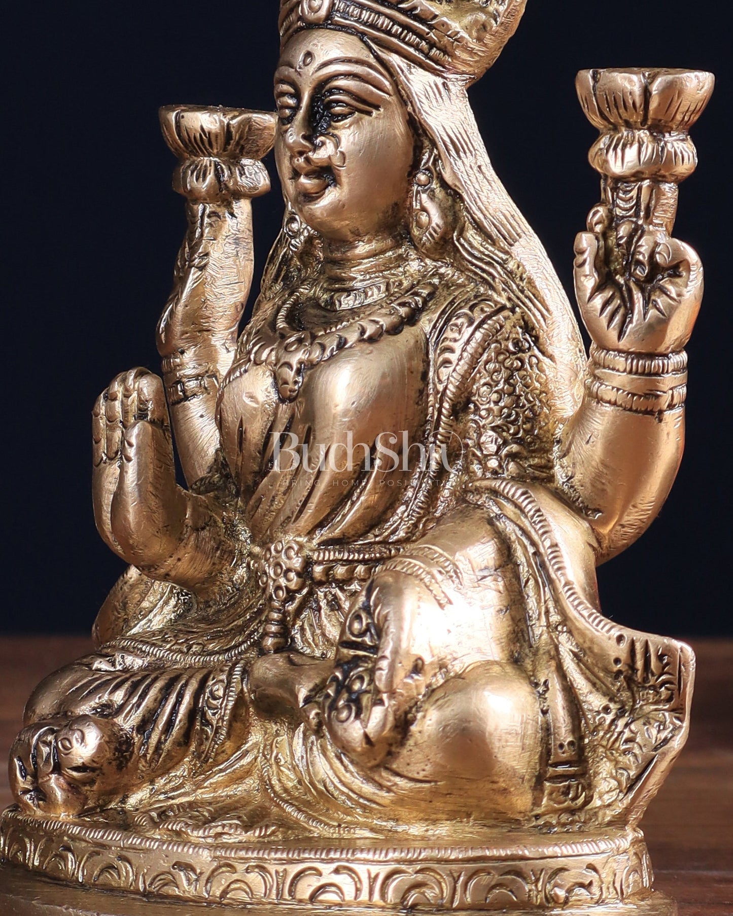 Pure Brass Lakshmi statue 6" - Budhshiv.com