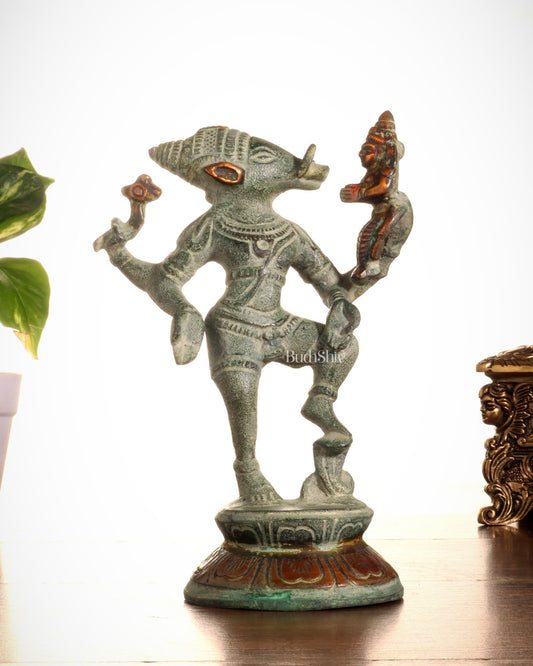 Pure Brass Lakshmi Varaha Idol – 7" vintage sand - Budhshiv.com