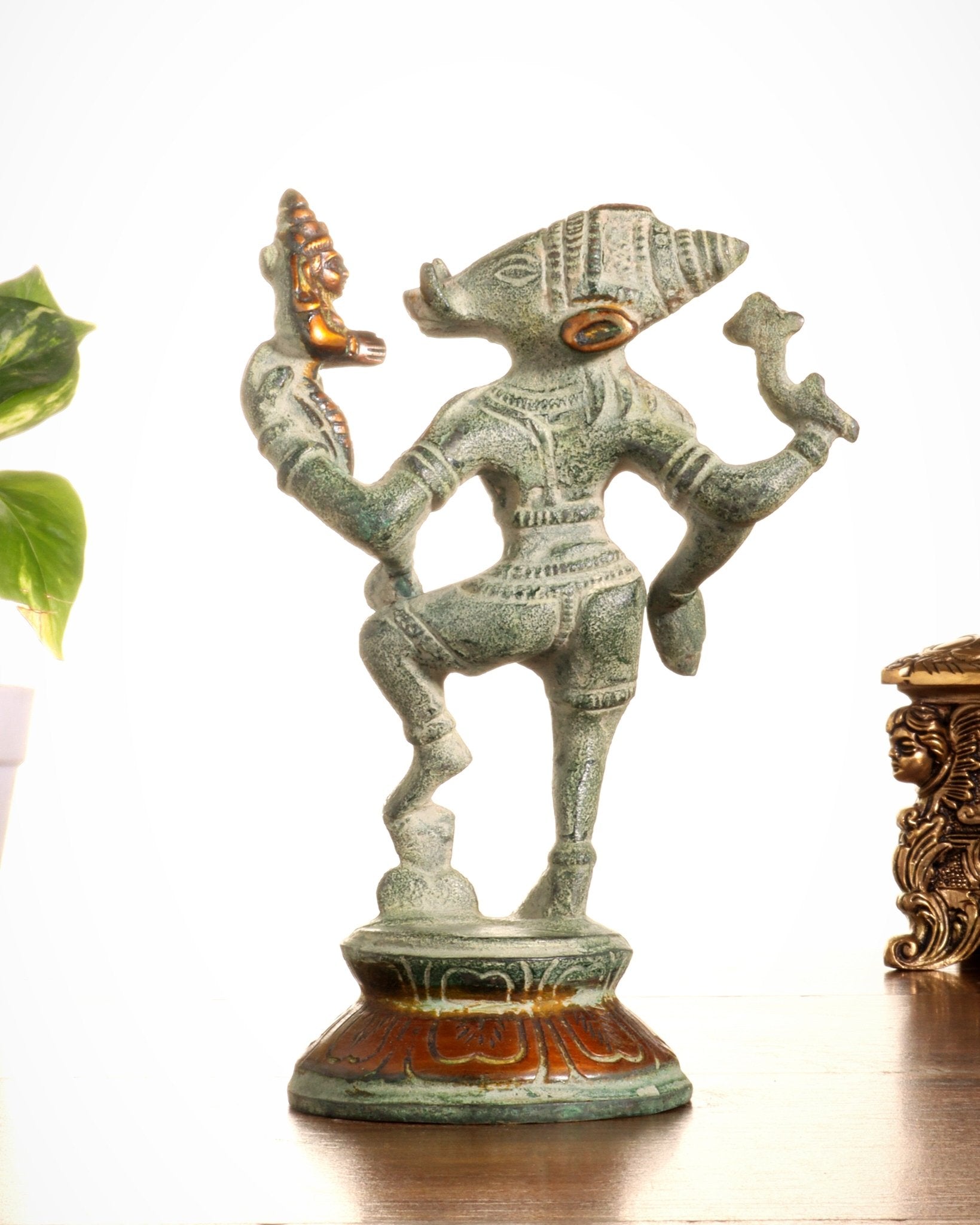Pure Brass Lakshmi Varaha Idol – 7" vintage sand - Budhshiv.com