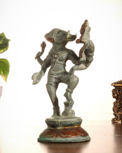 Pure Brass Lakshmi Varaha Idol – 7" vintage sand - Budhshiv.com