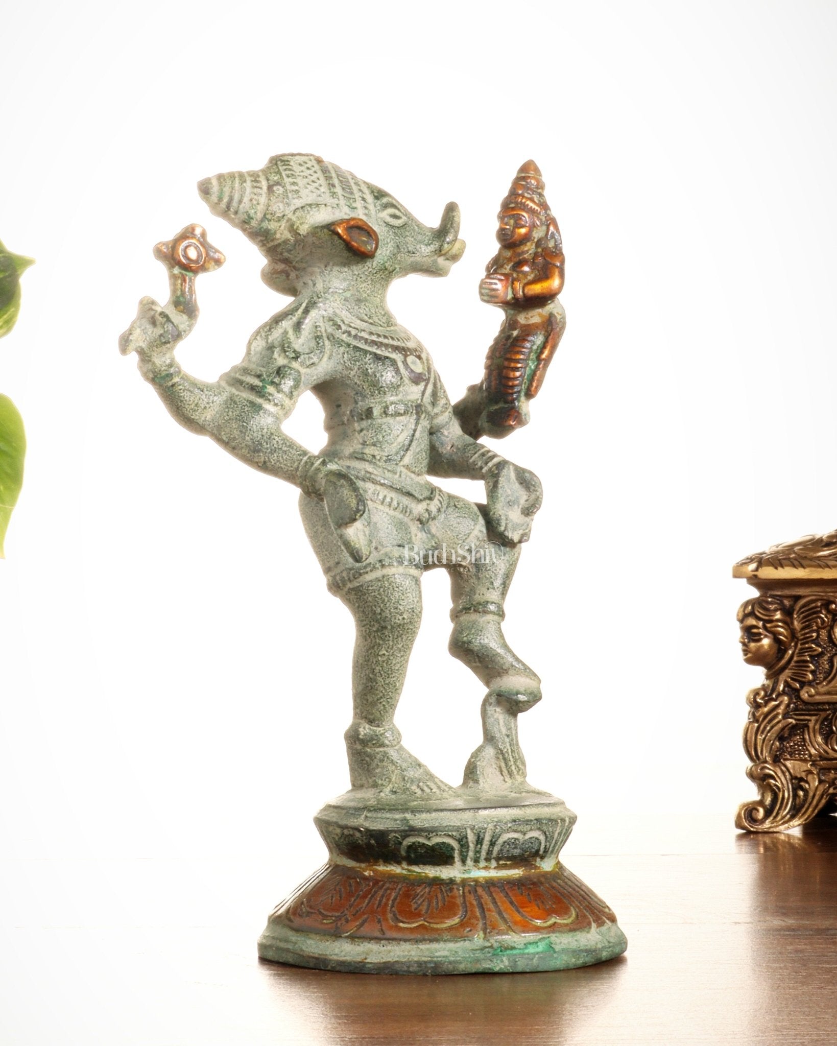 Pure Brass Lakshmi Varaha Idol – 7" vintage sand - Budhshiv.com