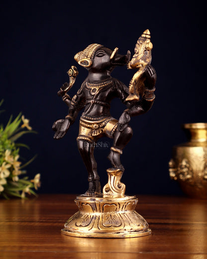 Pure Brass Lakshmi Varaha Swami Idol in Black - Gold Tone – 7" - Budhshiv.com