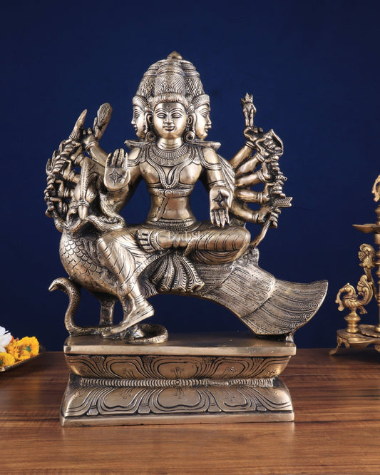 Pure Brass Large Aarumugam Murugan Sitting on a Peacock – Kartikeya Swamy Idol 16" - Budhshiv.com