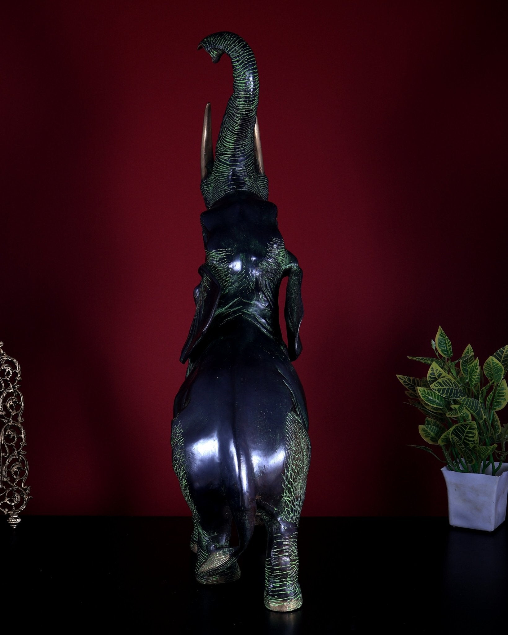 Pure Brass Large African Elephant Statue Trunk Up | 72.5 cm | 18 kg - Budhshiv.com
