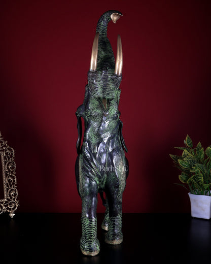 Pure Brass Large African Elephant Statue Trunk Up | 72.5 cm | 18 kg - Budhshiv.com