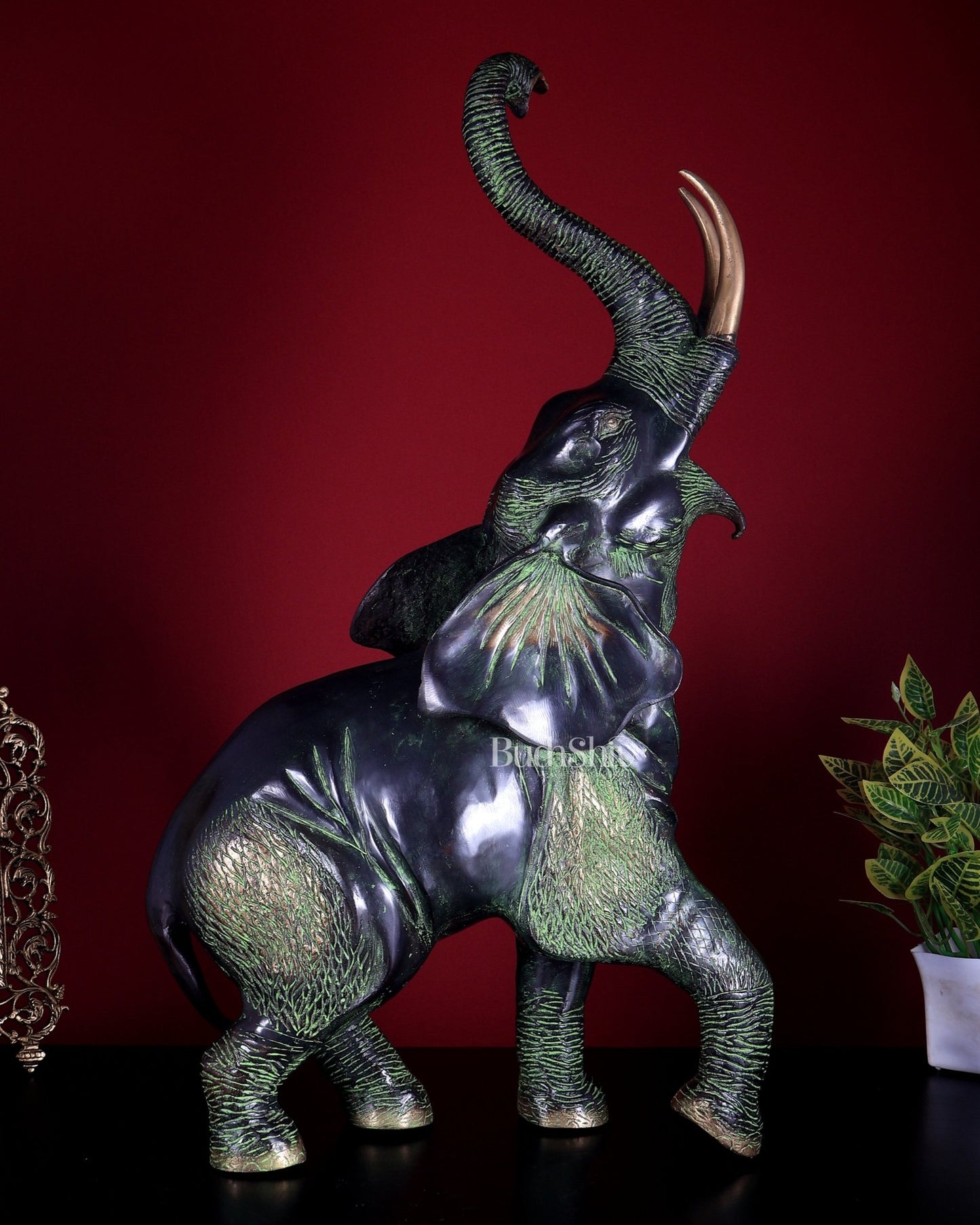 Pure Brass Large African Elephant Statue Trunk Up | 72.5 cm | 18 kg - Budhshiv.com
