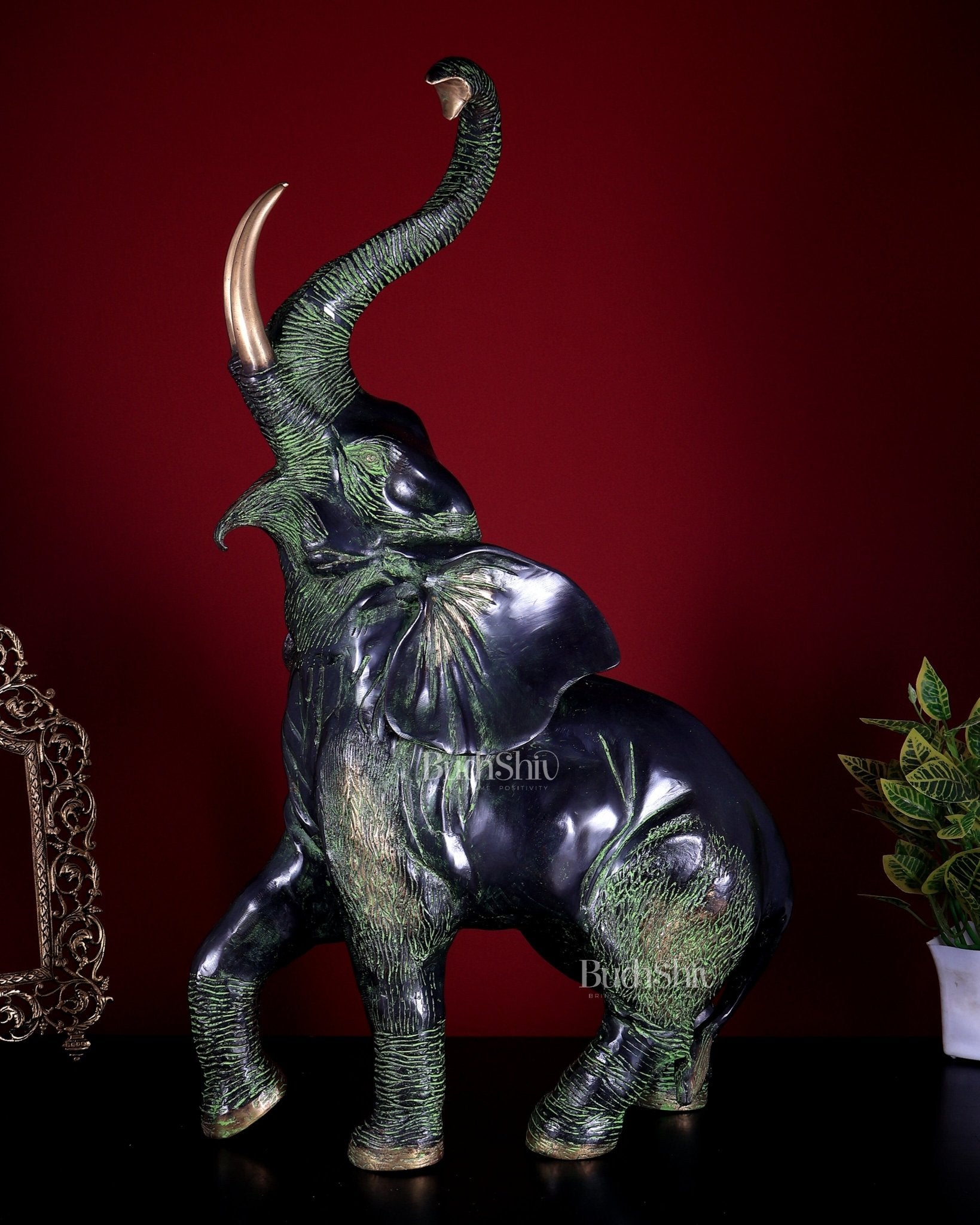 Pure Brass Large African Elephant Statue Trunk Up | 72.5 cm | 18 kg - Budhshiv.com
