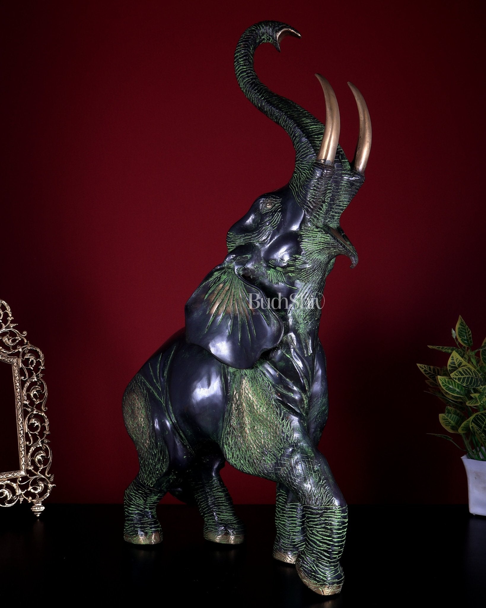 Pure Brass Large African Elephant Statue Trunk Up | 72.5 cm | 18 kg - Budhshiv.com