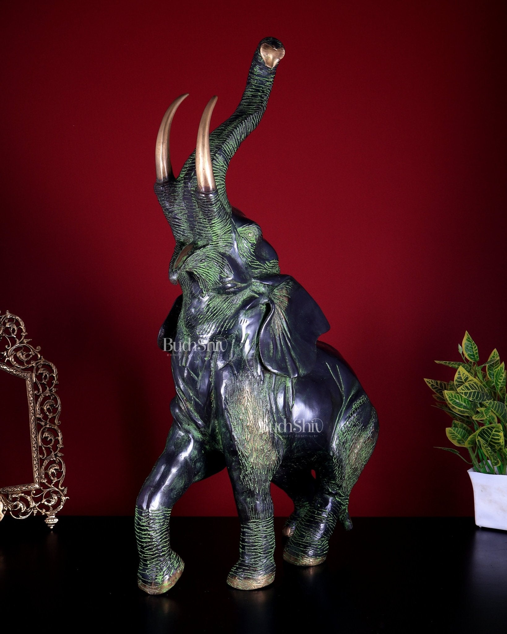 Pure Brass Large African Elephant Statue Trunk Up | 72.5 cm | 18 kg - Budhshiv.com