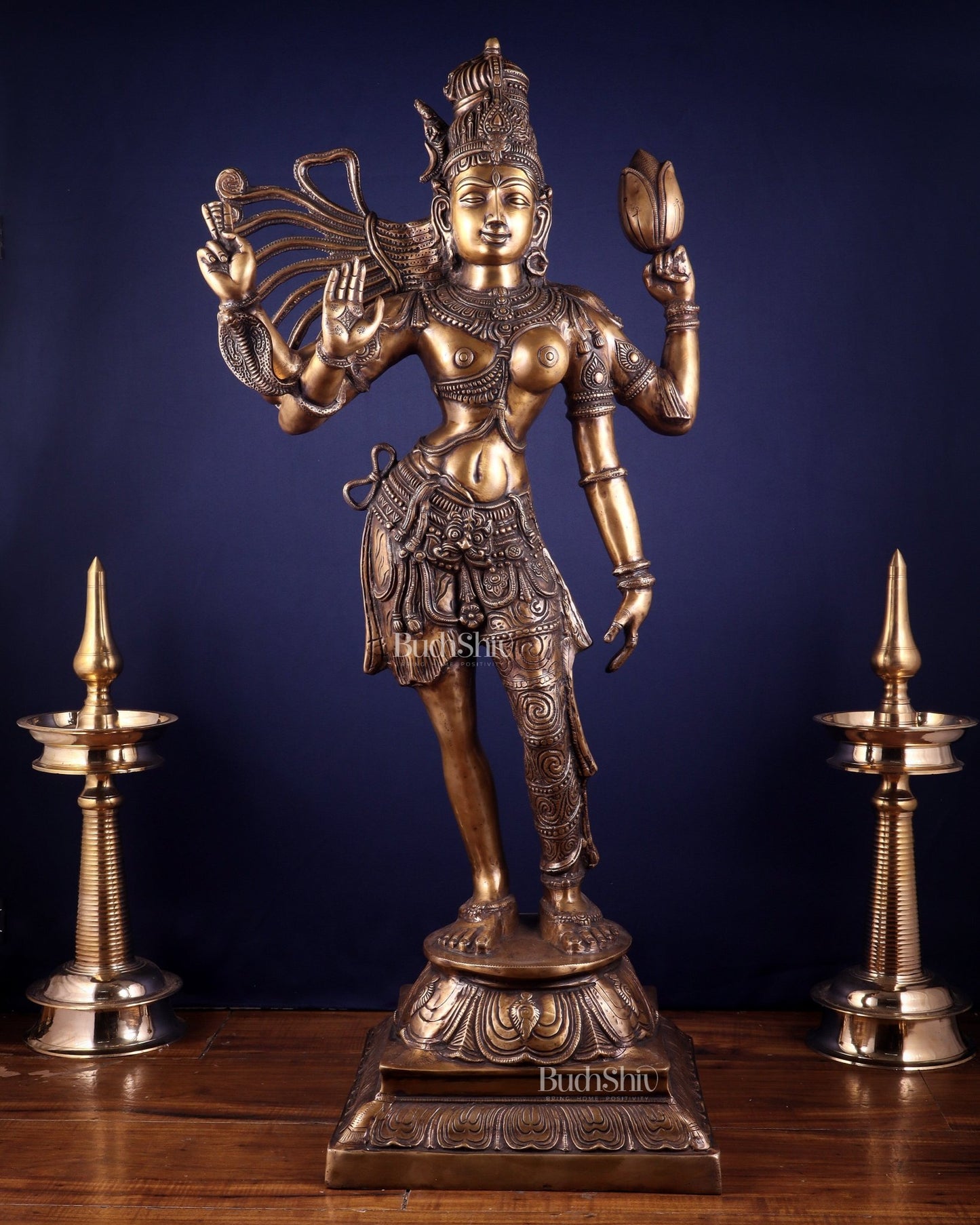 Pure Brass Large Ardhanarishvara Statue – Burnt Brass Finish 40 inch - Budhshiv.com