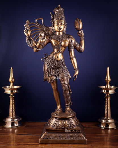 Pure Brass Large Ardhanarishvara Statue – Burnt Brass Finish 40 inch - Budhshiv.com