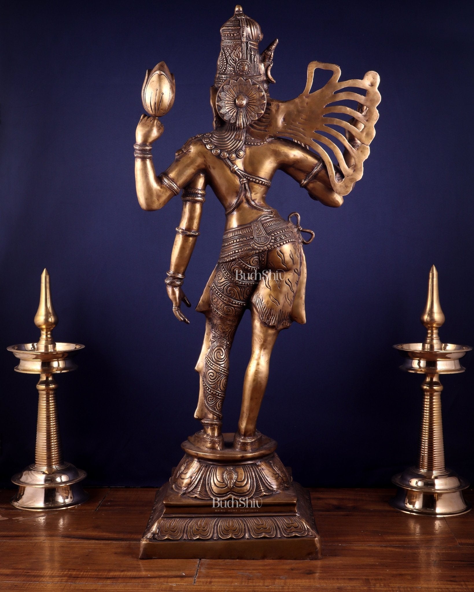 Pure Brass Large Ardhanarishvara Statue – Burnt Brass Finish 40 inch - Budhshiv.com