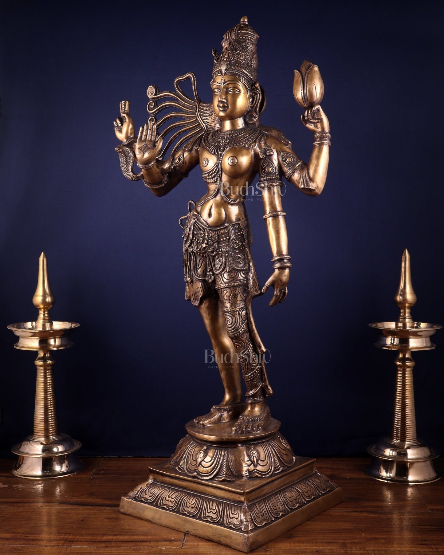 Pure Brass Large Ardhanarishvara Statue – Burnt Brass Finish 40 inch - Budhshiv.com