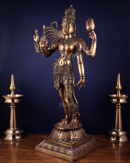 Pure Brass Large Ardhanarishvara Statue – Burnt Brass Finish 40 inch - Budhshiv.com