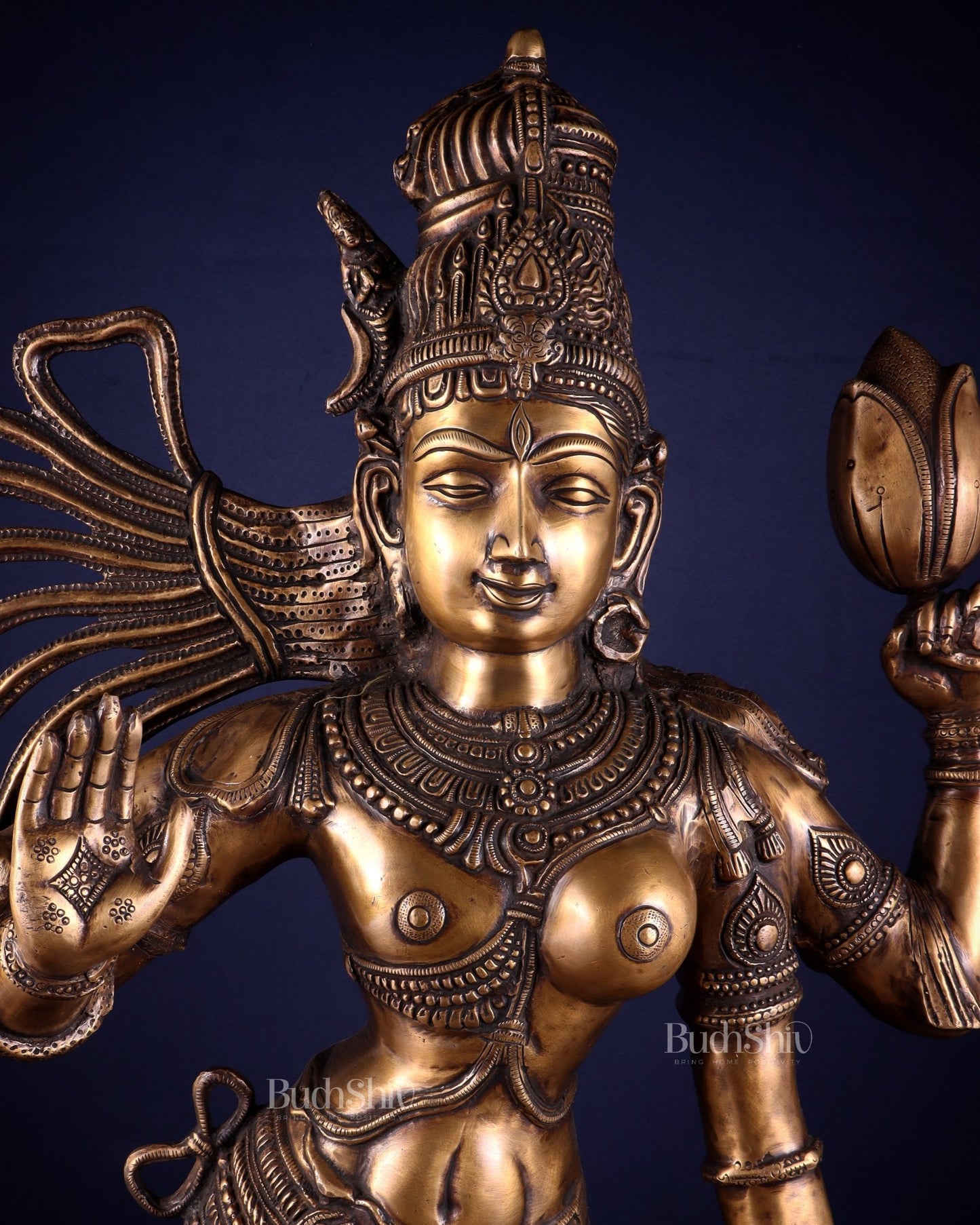 Pure Brass Large Ardhanarishvara Statue – Burnt Brass Finish 40 inch - Budhshiv.com