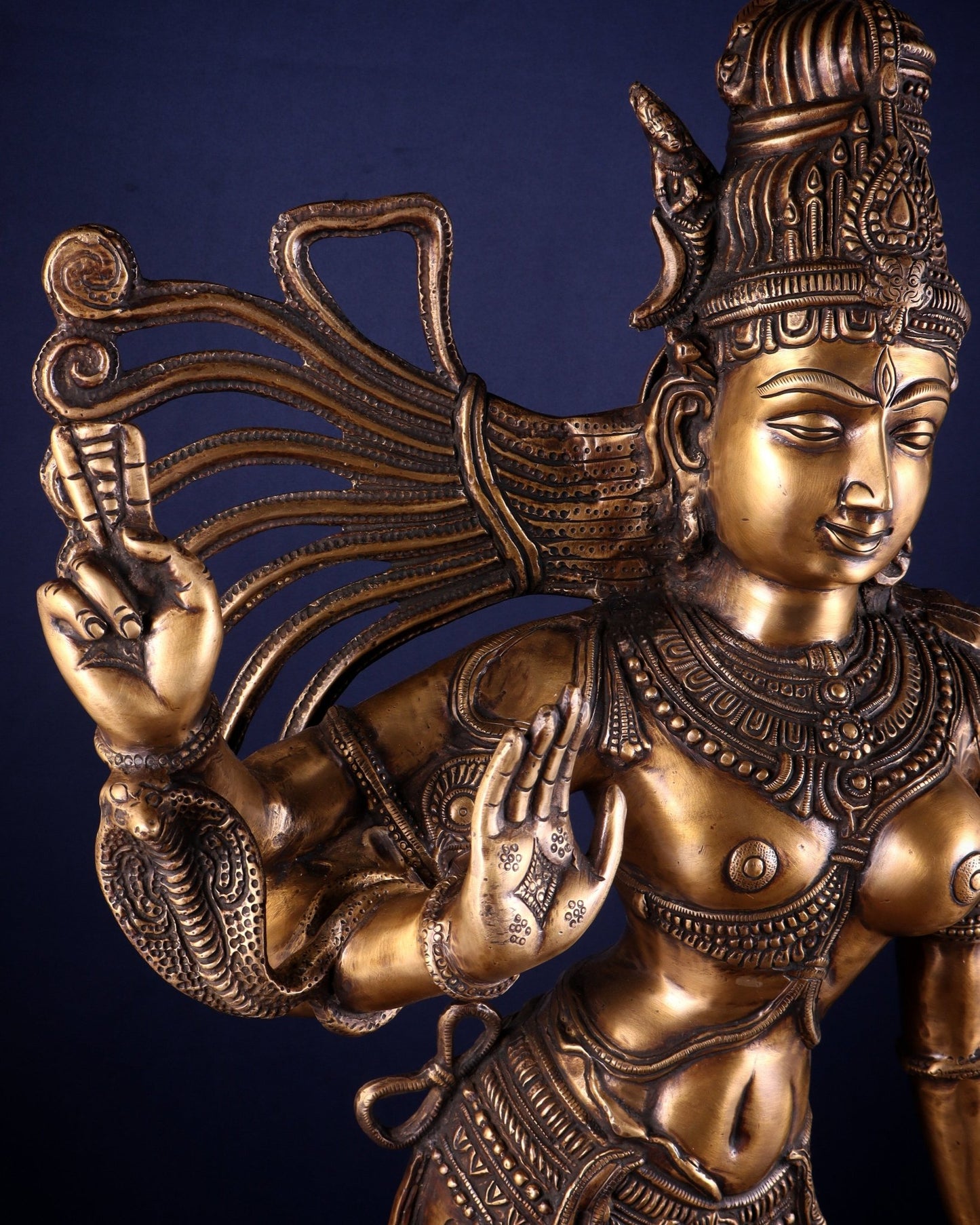 Pure Brass Large Ardhanarishvara Statue – Burnt Brass Finish 40 inch - Budhshiv.com