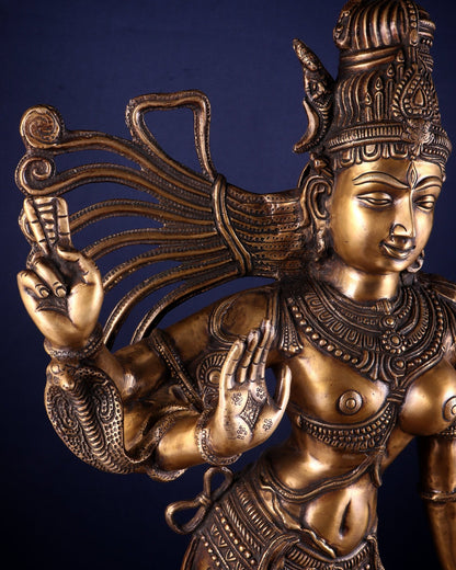 Pure Brass Large Ardhanarishvara Statue – Burnt Brass Finish 40 inch - Budhshiv.com