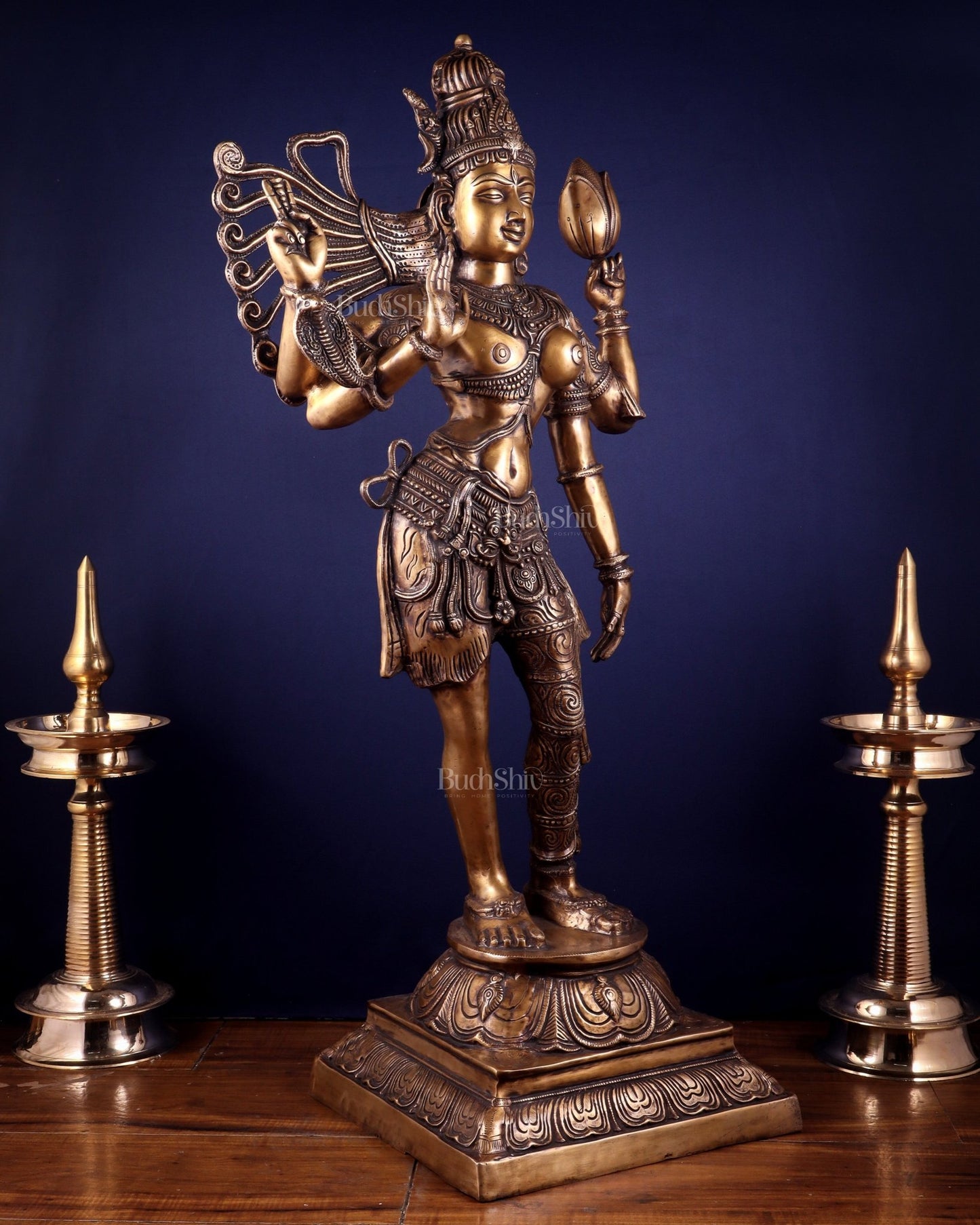 Pure Brass Large Ardhanarishvara Statue – Burnt Brass Finish 40 inch - Budhshiv.com