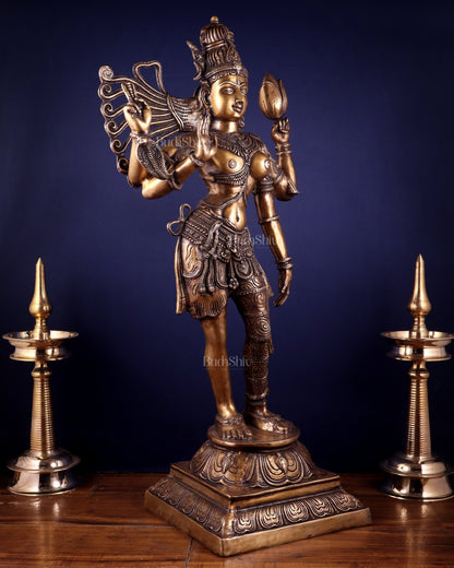 Pure Brass Large Ardhanarishvara Statue – Burnt Brass Finish 40 inch - Budhshiv.com