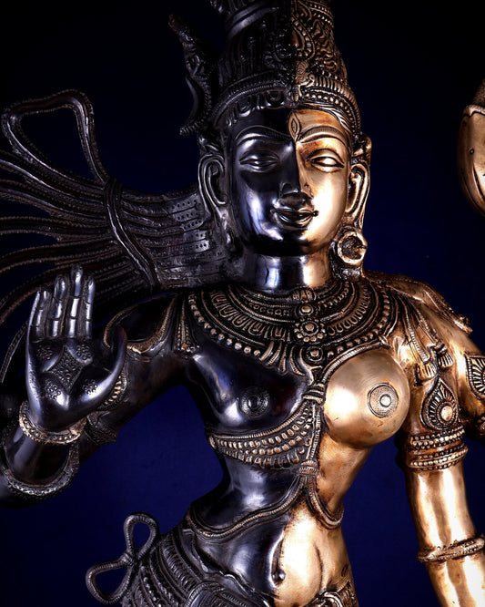Pure Brass Large Ardhanarishwara Statue 40 inch - Budhshiv.com