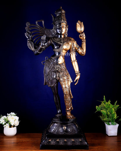 Pure Brass Large Ardhanarishwara Statue 40 inch - Budhshiv.com