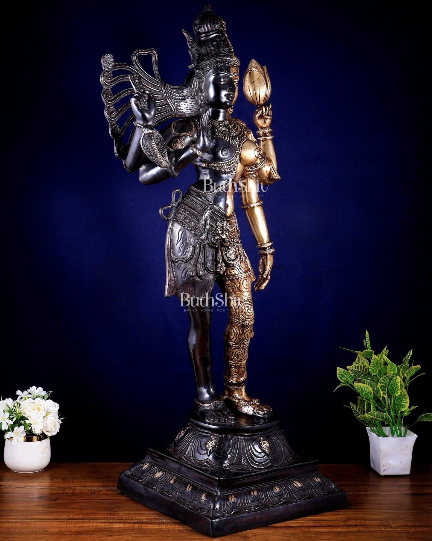 Pure Brass Large Ardhanarishwara Statue 40 inch - Budhshiv.com