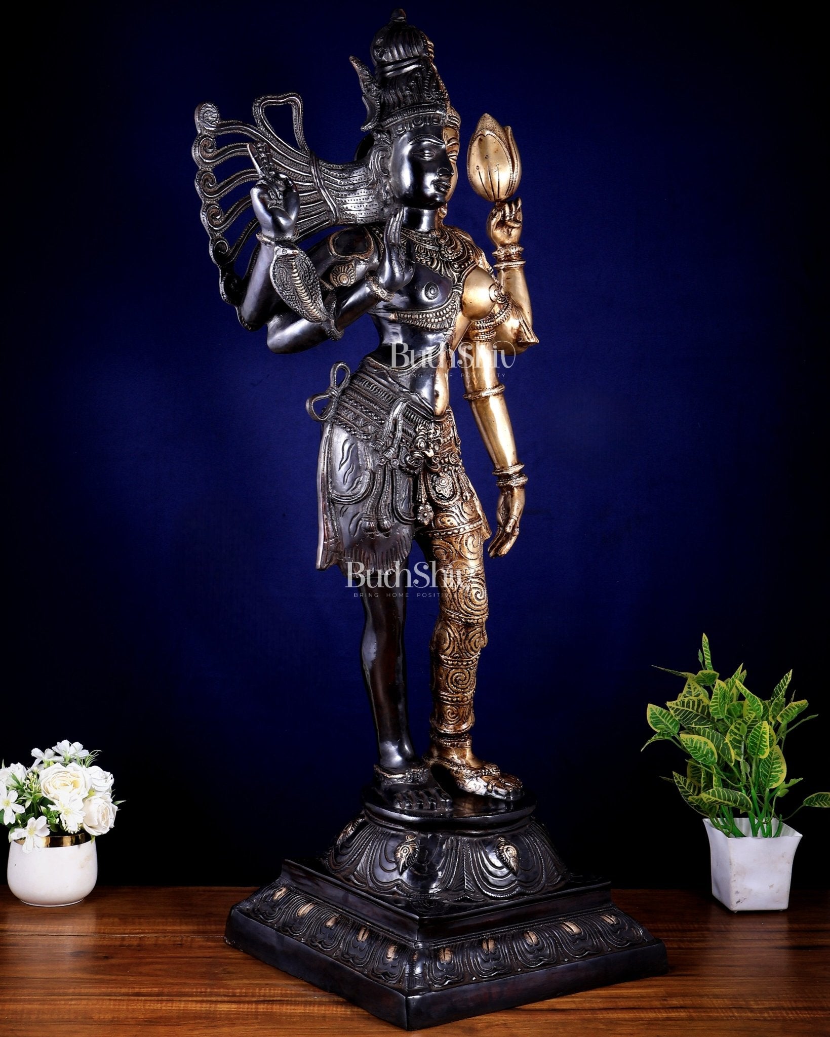 Pure Brass Large Ardhanarishwara Statue 40 inch - Budhshiv.com