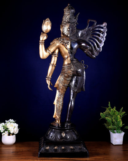 Pure Brass Large Ardhanarishwara Statue 40 inch - Budhshiv.com