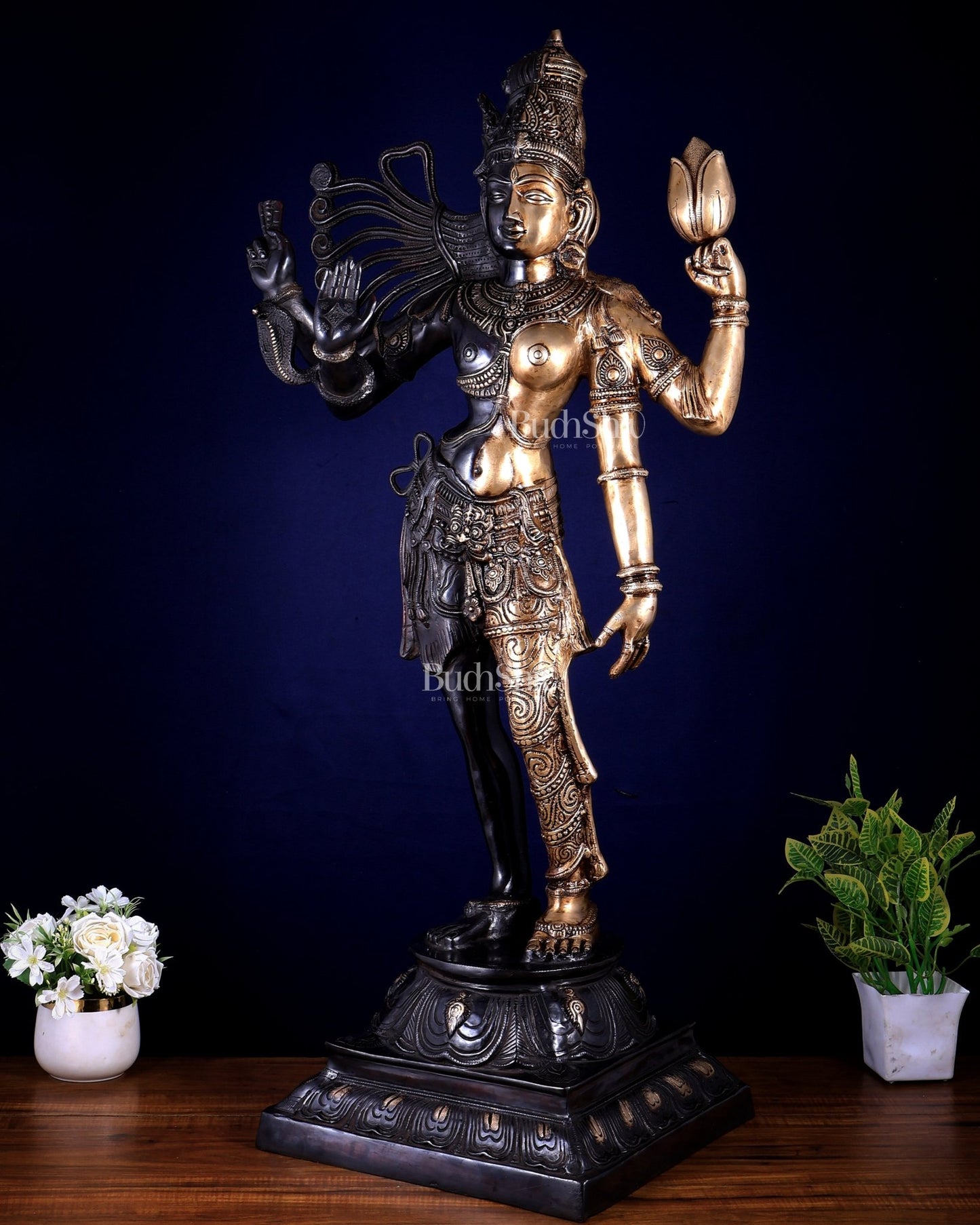 Pure Brass Large Ardhanarishwara Statue 40 inch - Budhshiv.com