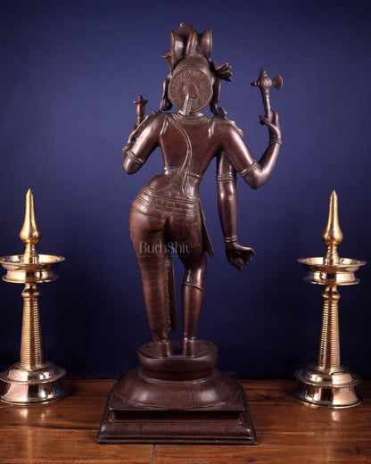 Pure Brass Large Ardhanarishwara Statue – Dark Chola Tone 36 inch - Budhshiv.com