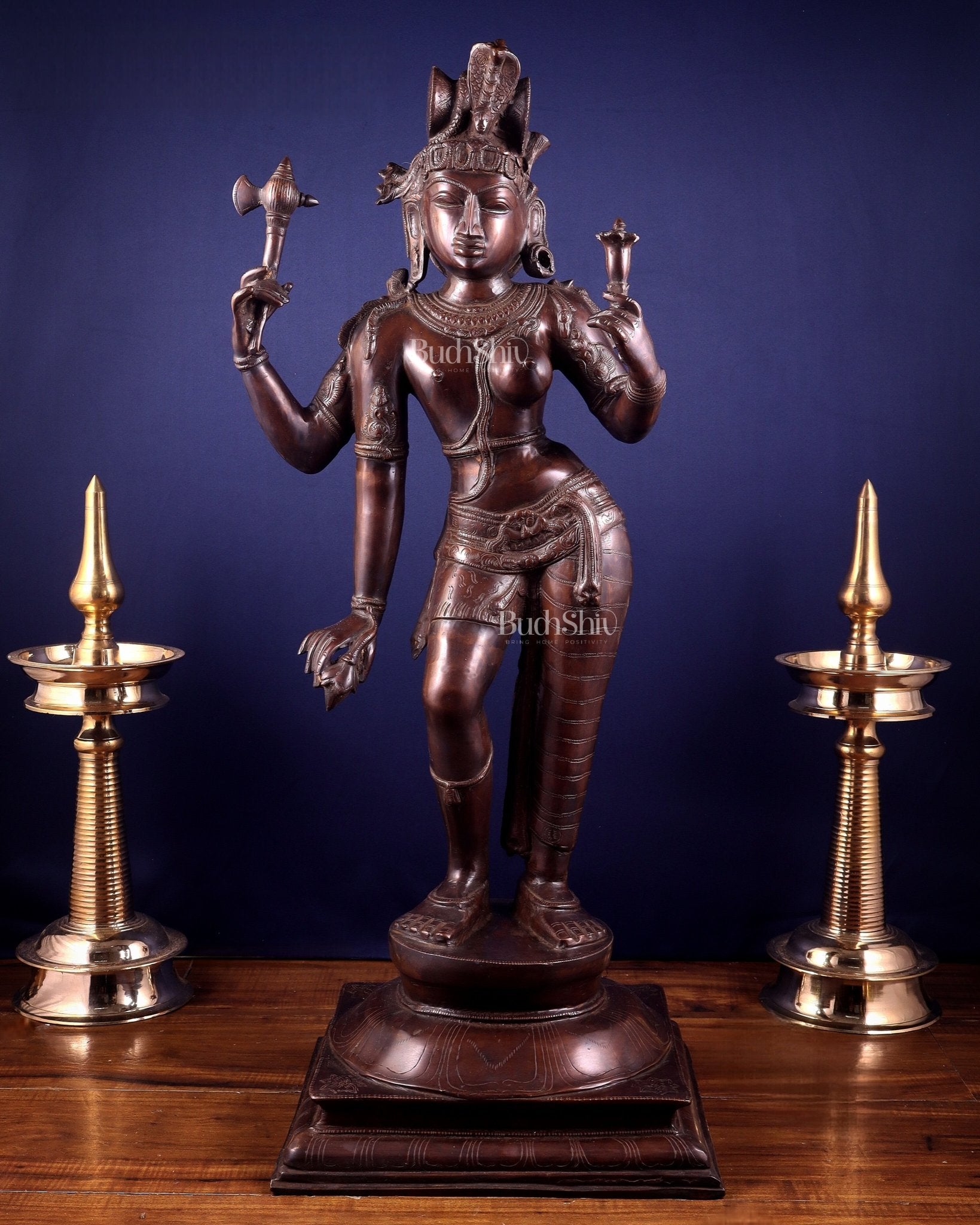 Pure Brass Large Ardhanarishwara Statue – Dark Chola Tone 36 inch - Budhshiv.com