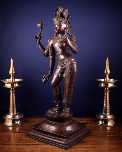 Pure Brass Large Ardhanarishwara Statue – Dark Chola Tone 36 inch - Budhshiv.com