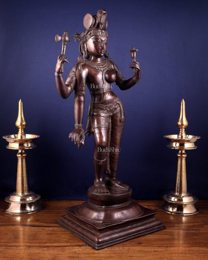 Pure Brass Large Ardhanarishwara Statue – Dark Chola Tone 36 inch - Budhshiv.com