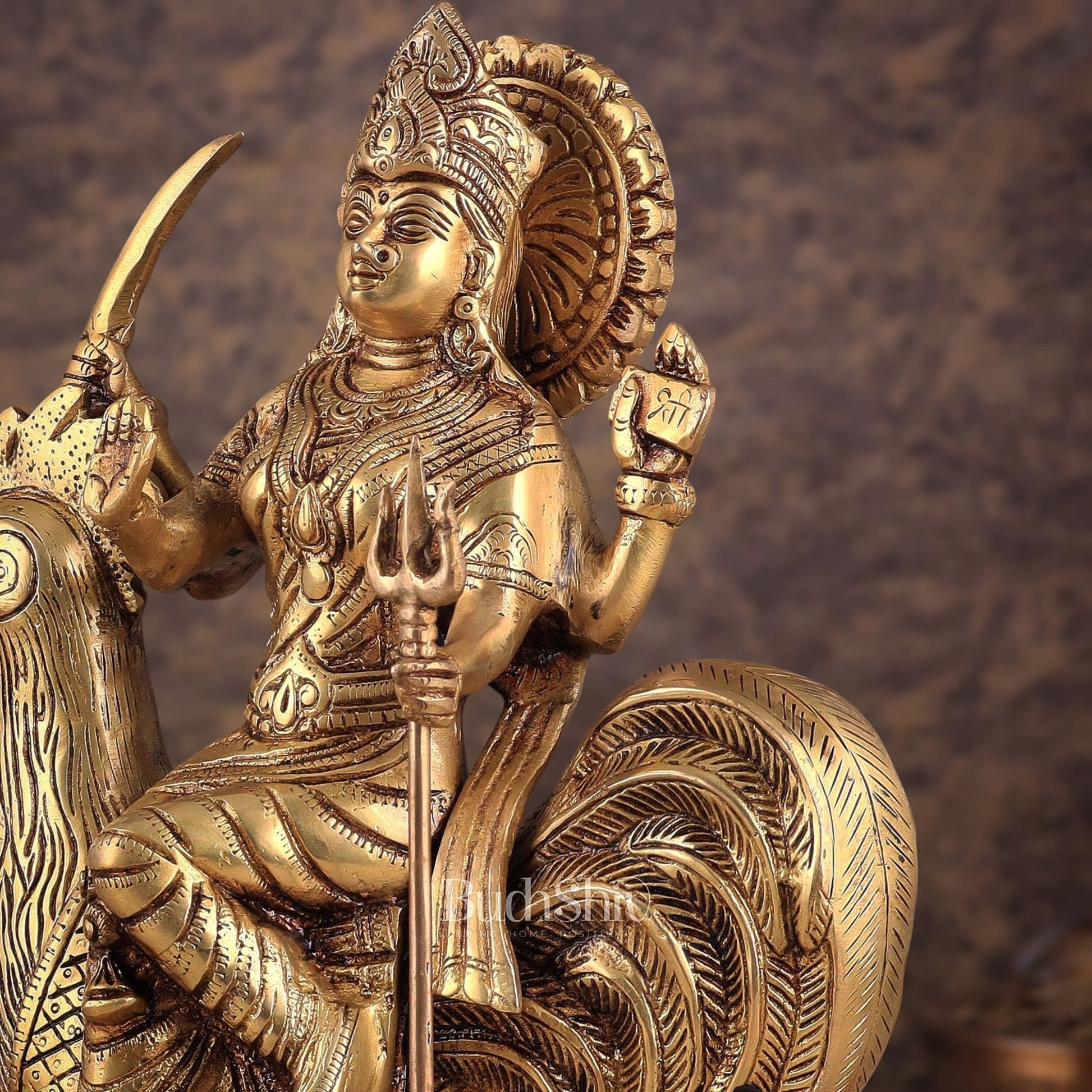 Pure Brass Large Bahuchar Mata Goddess Statue 13" - Budhshiv.com