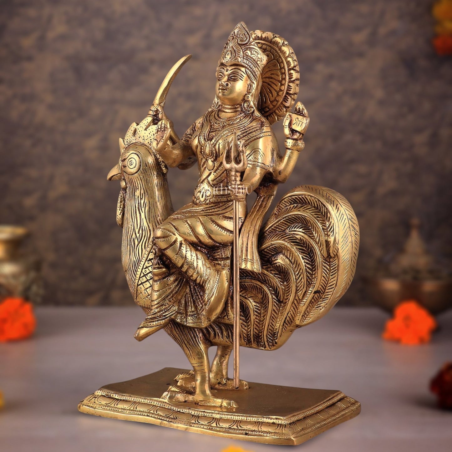 Pure Brass Large Bahuchar Mata Goddess Statue 13" - Budhshiv.com