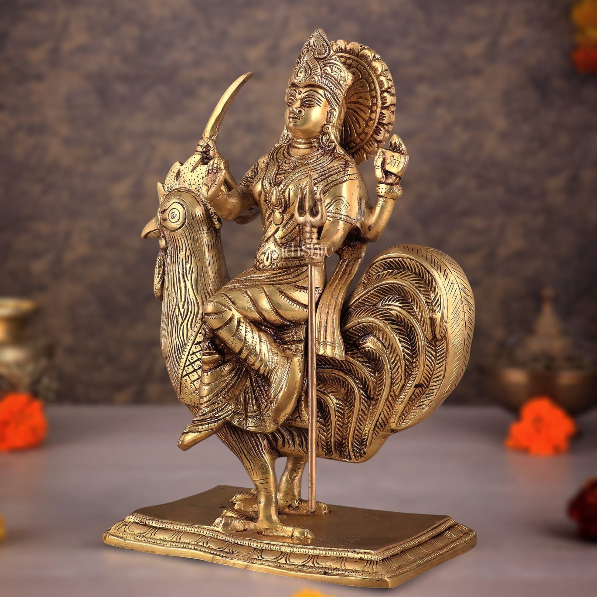 Pure Brass Large Bahuchar Mata Goddess Statue 13" - Budhshiv.com