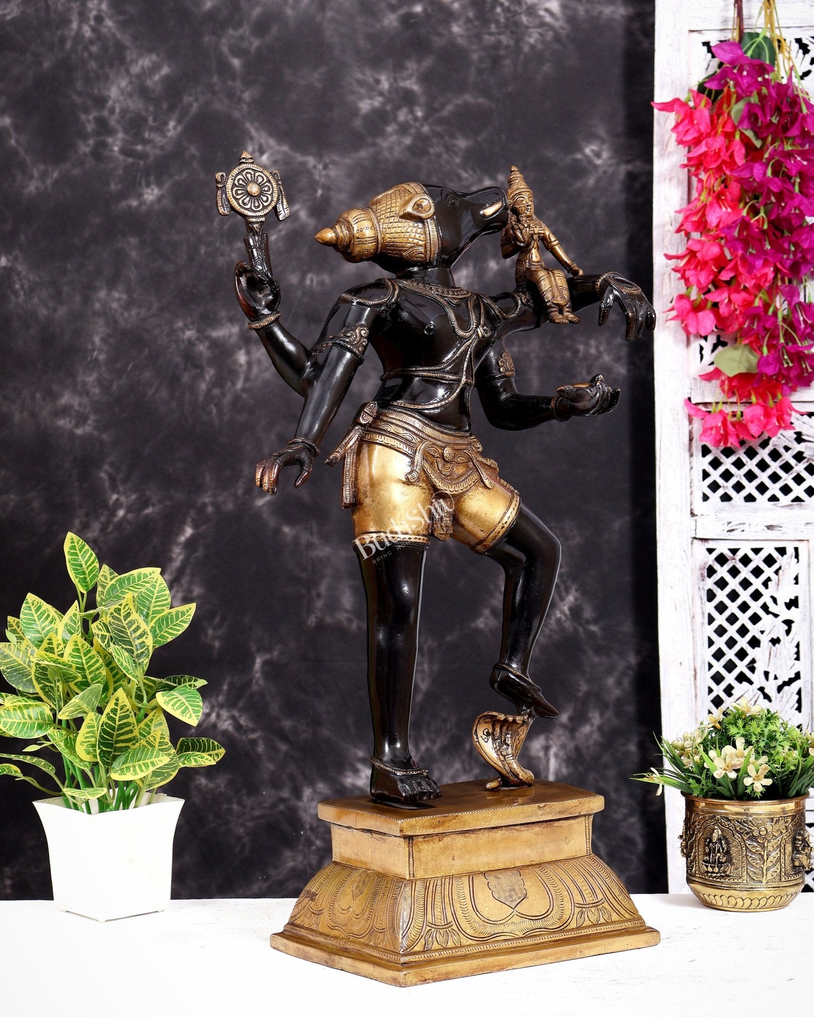 Pure Brass Large Bhoo Varaha Lakshmi Statue – 24" Black edition - Budhshiv.com