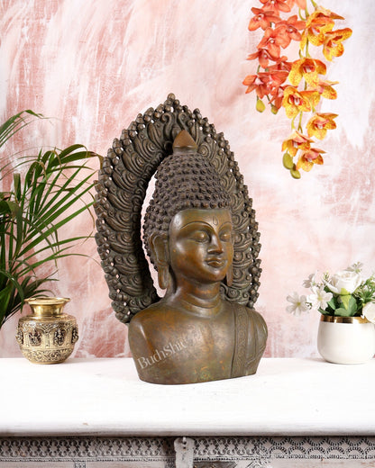 Pure Brass Large Buddha Face Sculpture – 18.2" copper tone - Budhshiv.com