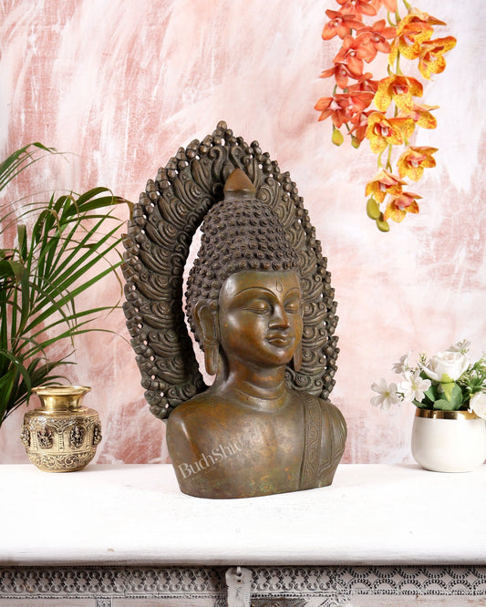 Pure Brass Large Buddha Face Sculpture – 18.2" copper tone - Budhshiv.com