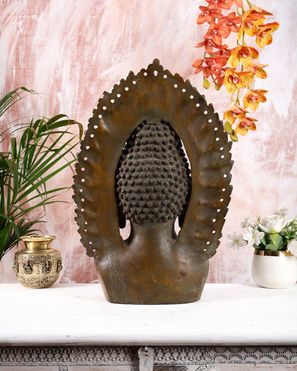 Pure Brass Large Buddha Face Sculpture – 18.2" copper tone - Budhshiv.com