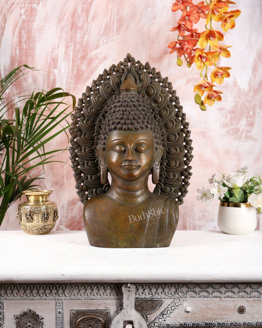 Pure Brass Large Buddha Face Sculpture – 18.2" copper tone - Budhshiv.com