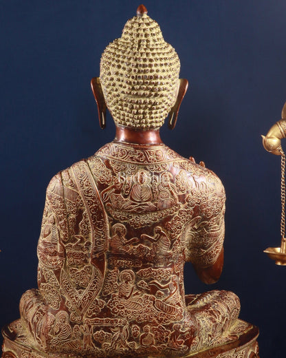 Pure Brass Large Buddha Statue - Handcrafted, 33" Tall, 48kg copper sand finish - Budhshiv.com