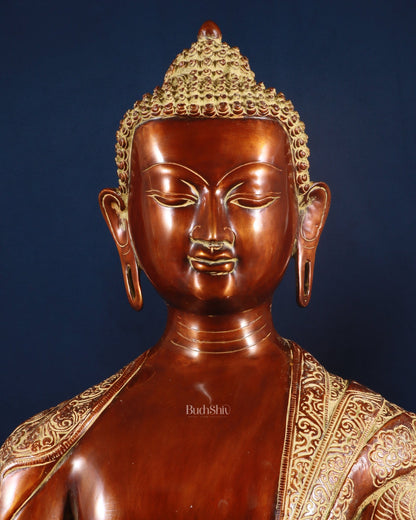 Pure Brass Large Buddha Statue - Handcrafted, 33" Tall, 48kg copper sand finish - Budhshiv.com