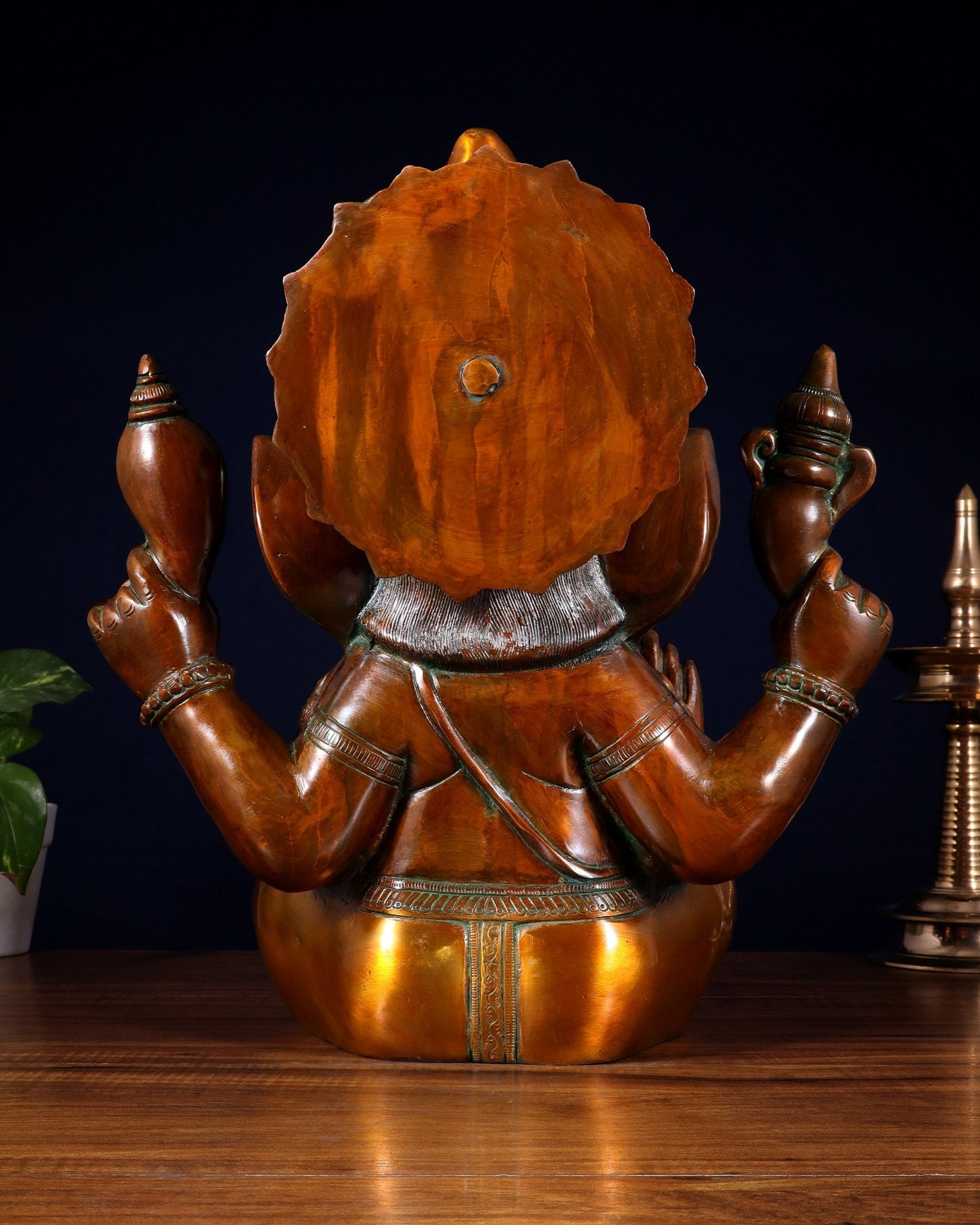 Pure Brass Large Crowned Ganesha Statue 15 inch - Budhshiv.com