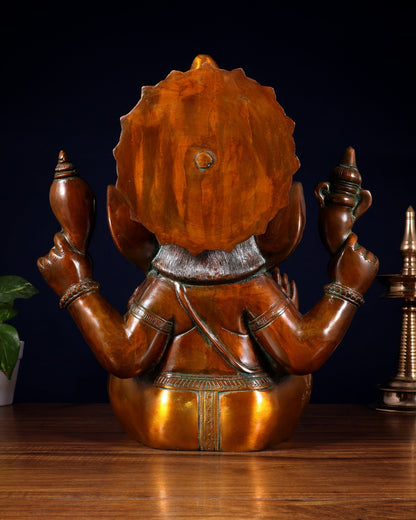 Pure Brass Large Crowned Ganesha Statue 15 inch - Budhshiv.com