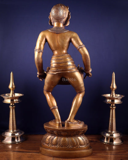 Pure Brass Large Dancing Indian Lady Playing Dholak Statue – 38 inch - Budhshiv.com