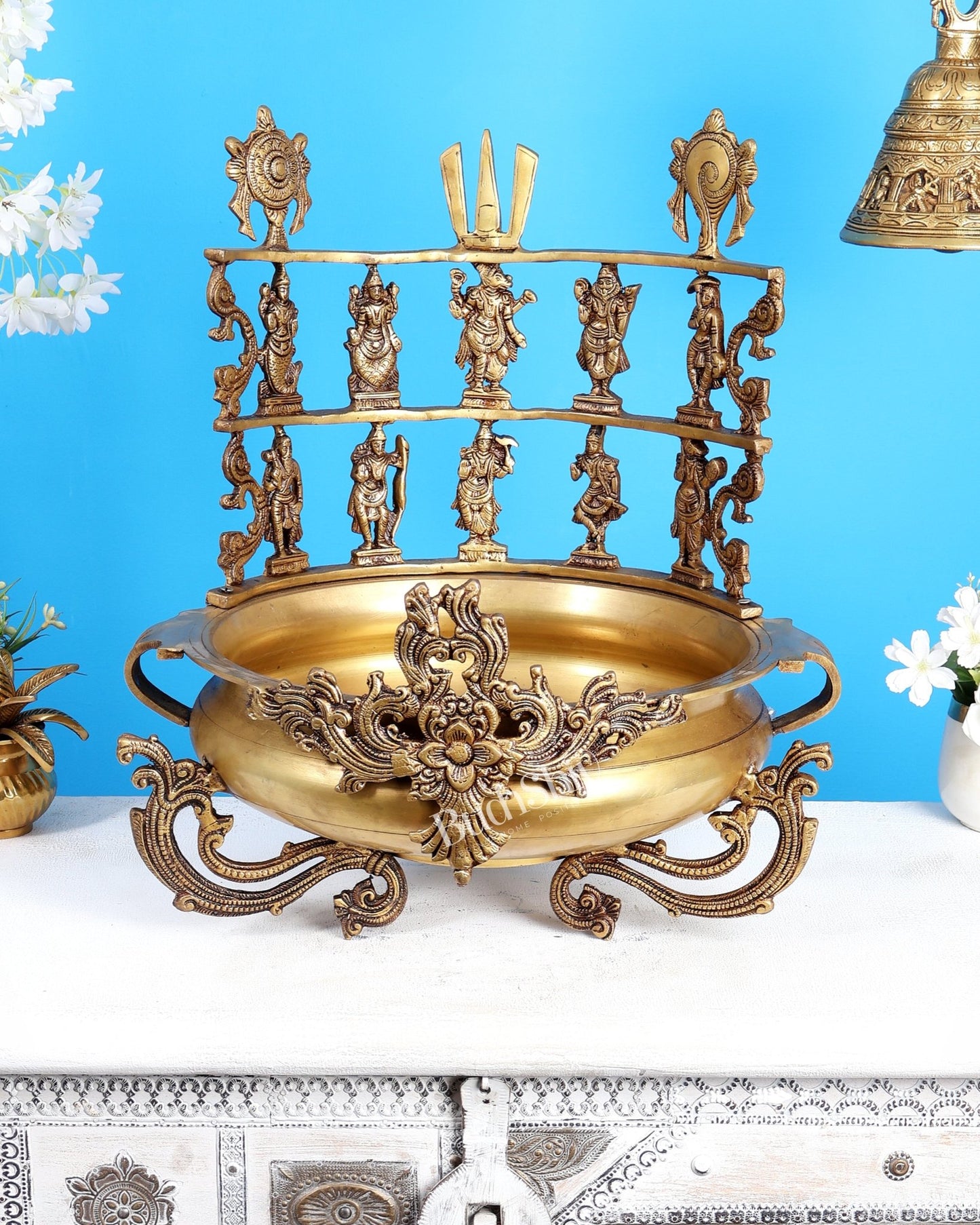 Pure Brass Large Dashavatar Urli – Majestic Traditional Decor for Homes & Ceremonies - Budhshiv.com