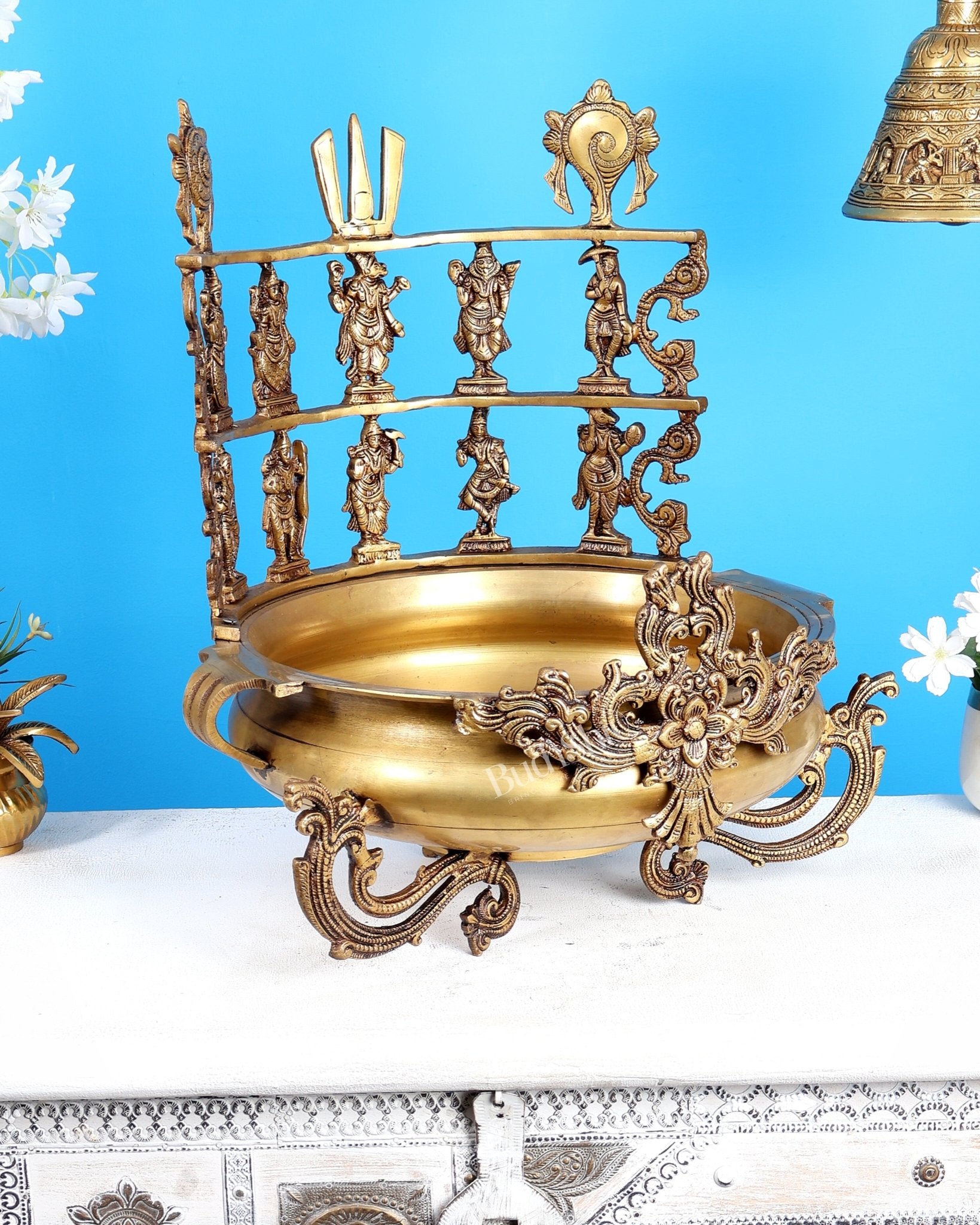 Pure Brass Large Dashavatar Urli – Majestic Traditional Decor for Homes & Ceremonies - Budhshiv.com