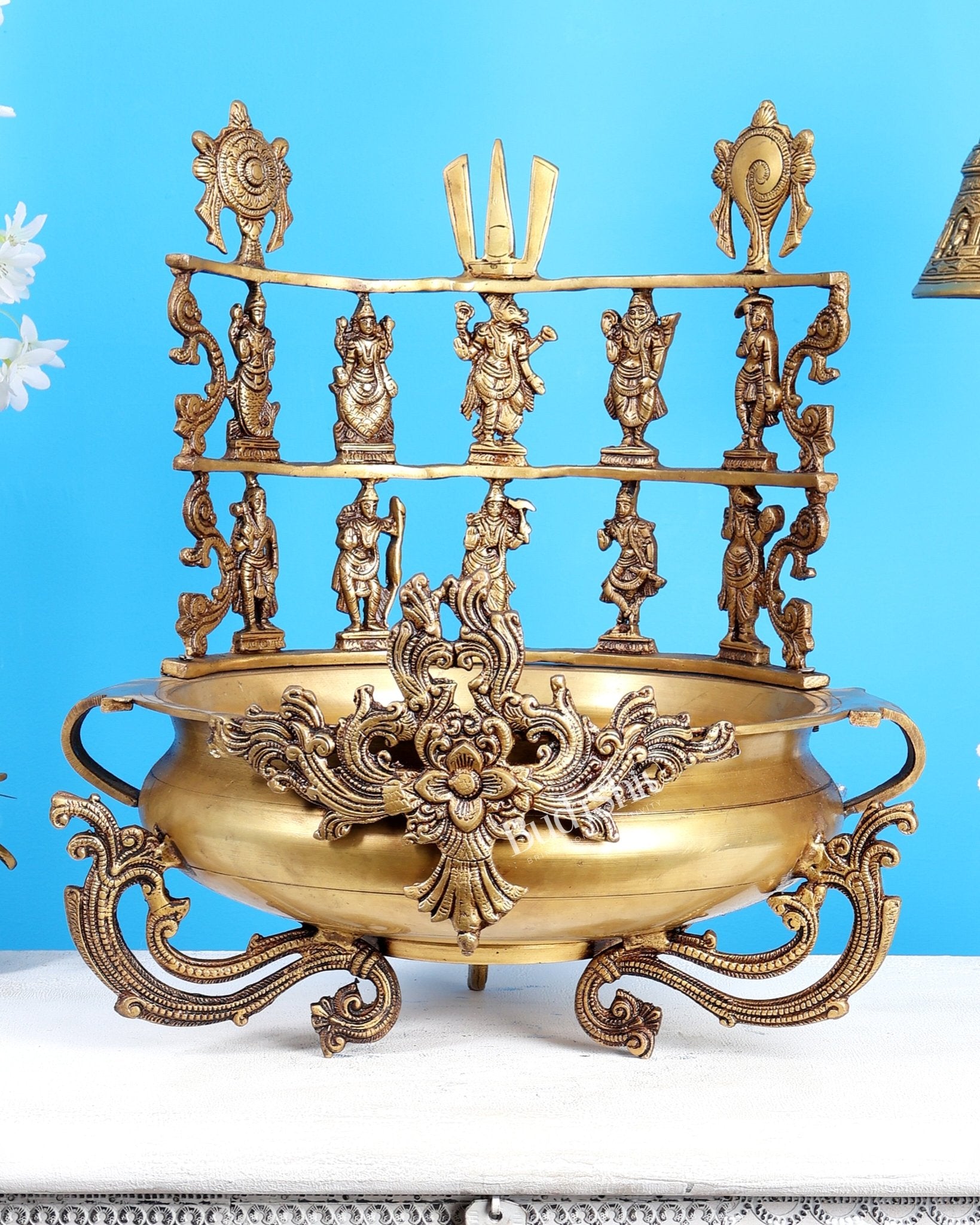 Pure Brass Large Dashavatar Urli – Majestic Traditional Decor for Homes & Ceremonies - Budhshiv.com