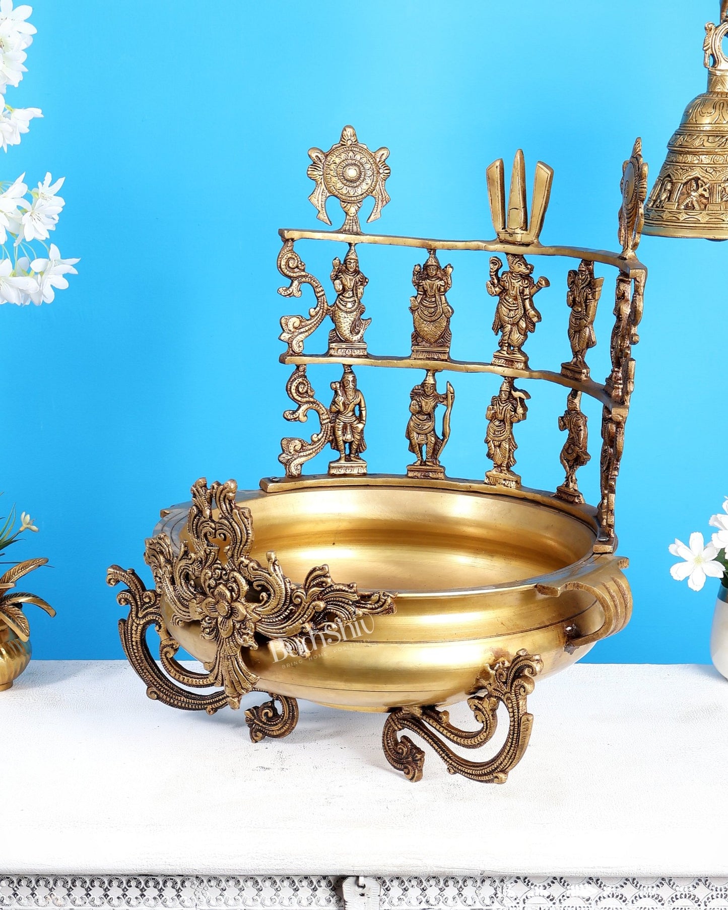Pure Brass Large Dashavatar Urli – Majestic Traditional Decor for Homes & Ceremonies - Budhshiv.com